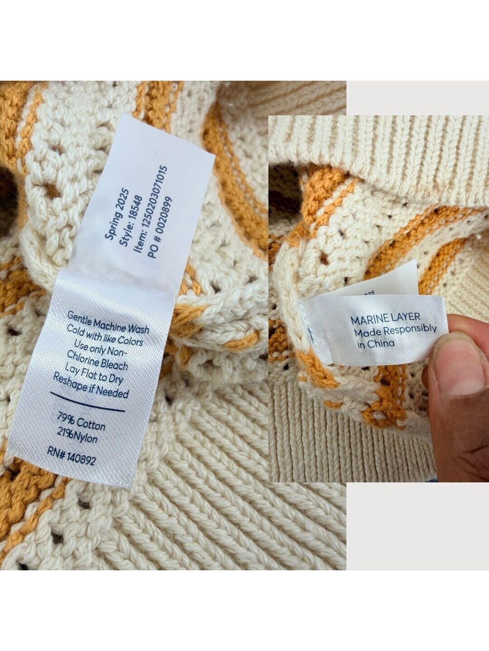 Marine Layer Montecito Crewneck Stripe Sweater S - Picture 5 of 9